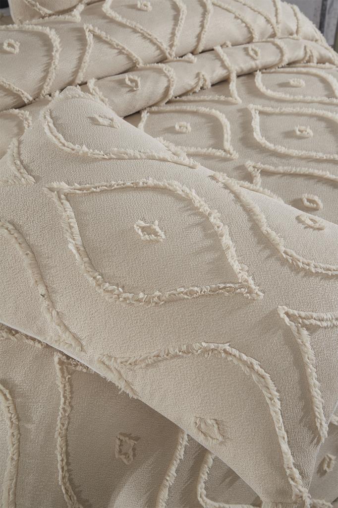 Çeyiz Diyarı Pirot 3 Parça Çift Kişilik Pike Takımı Bej - 7