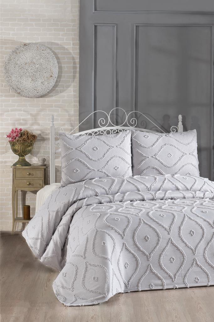 Çeyiz Diyarı Pirot 3 Parça Çift Kişilik Pike Takımı Gri - 1