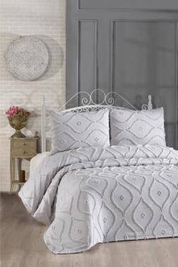 Çeyiz Diyarı Pirot 3 Parça Çift Kişilik Pike Takımı Gri - 1