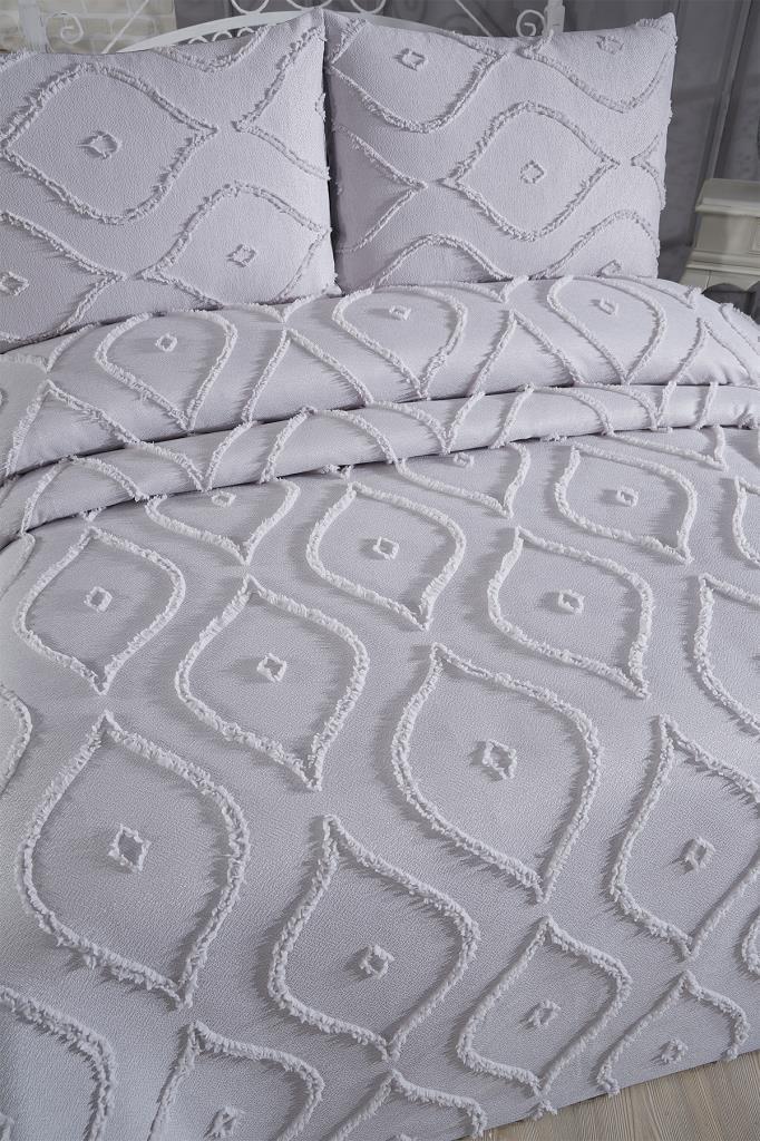 Çeyiz Diyarı Pirot 3 Parça Çift Kişilik Pike Takımı Gri - 2