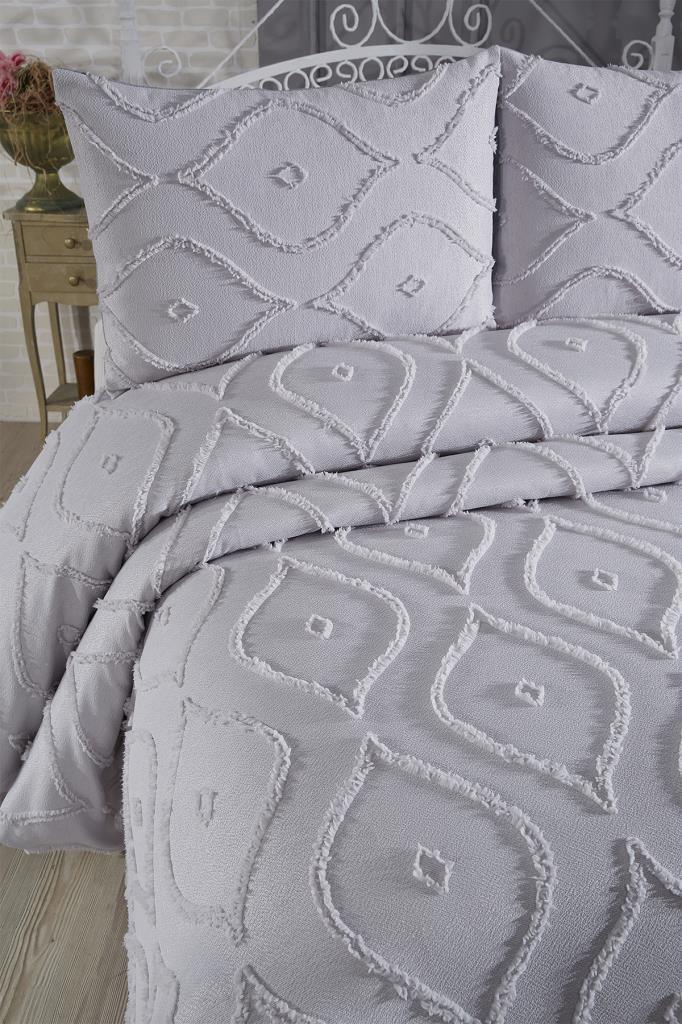 Çeyiz Diyarı Pirot 3 Parça Çift Kişilik Pike Takımı Gri - 4