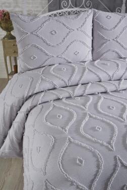 Çeyiz Diyarı Pirot 3 Parça Çift Kişilik Pike Takımı Gri - 4