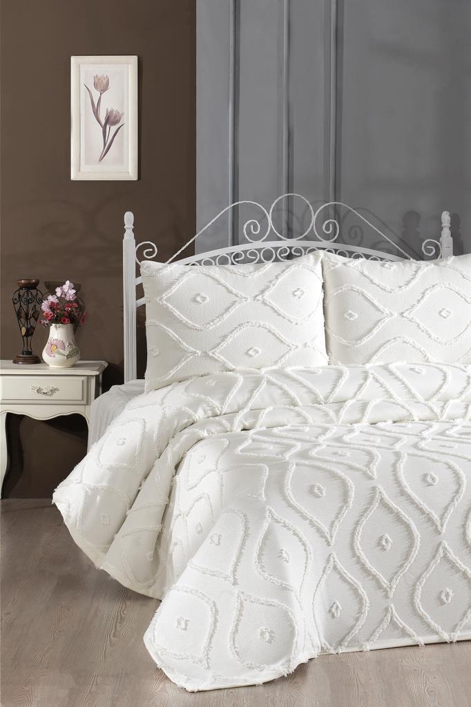 Çeyiz Diyarı Pirot 3 Parça Çift Kişilik Pike Takımı Krem - 1