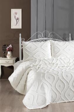 Çeyiz Diyarı Pirot 3 Parça Çift Kişilik Pike Takımı Krem - 1