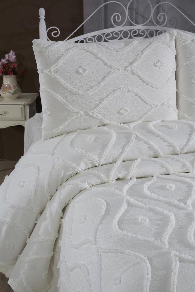 Çeyiz Diyarı Pirot 3 Parça Çift Kişilik Pike Takımı Krem - 3