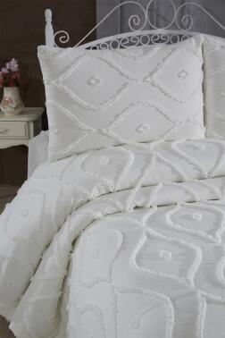 Çeyiz Diyarı Pirot 3 Parça Çift Kişilik Pike Takımı Krem - 3