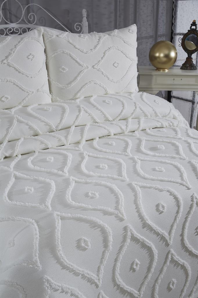 Çeyiz Diyarı Pirot 3 Parça Çift Kişilik Pike Takımı Krem - 4