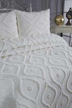 Çeyiz Diyarı Pirot 3 Parça Çift Kişilik Pike Takımı Krem - 4