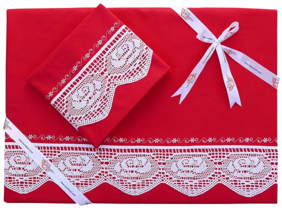 Çeyiz Diyarı Puka Pikolu Nevresim Takımı Kırmızı - Çeyiz Diyarı