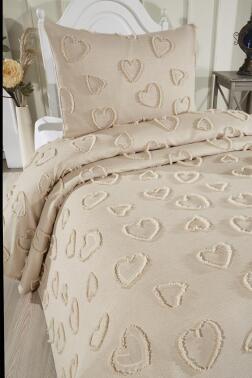 Çeyiz Diyarı Pure Love 2 Parça Tek Kişilik Pike Takımı Bej - 5