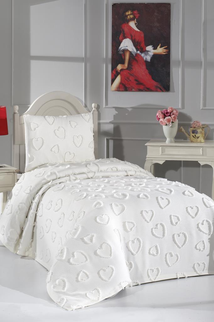 Çeyiz Diyarı Pure Love 2 Parça Tek Kişilik Pike Takımı Krem - 1