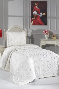 Çeyiz Diyarı Pure Love 2 Parça Tek Kişilik Pike Takımı Krem - 1