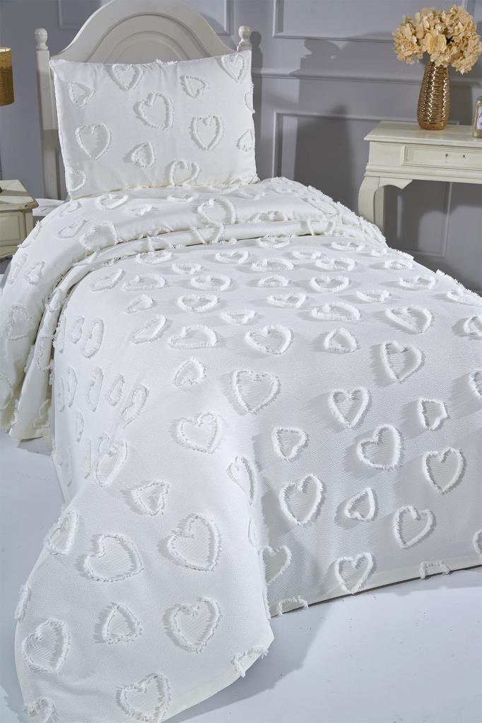 Çeyiz Diyarı Pure Love 2 Parça Tek Kişilik Pike Takımı Krem - 2