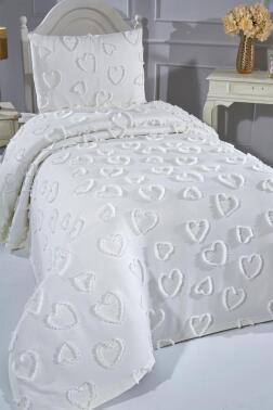 Çeyiz Diyarı Pure Love 2 Parça Tek Kişilik Pike Takımı Krem - 2