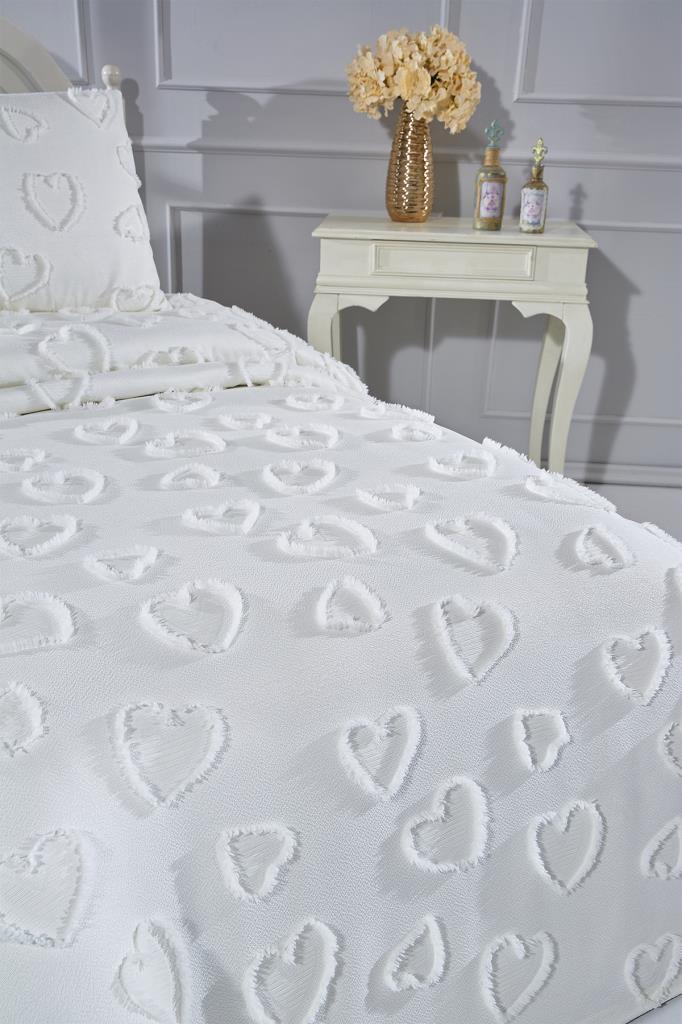 Çeyiz Diyarı Pure Love 2 Parça Tek Kişilik Pike Takımı Krem - 5