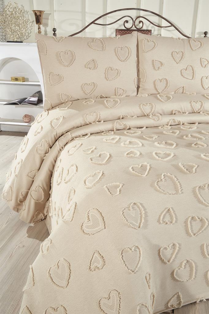 Çeyiz Diyarı Pure Love 3 Parça Çift Kişilik Pike Takımı Bej - 2