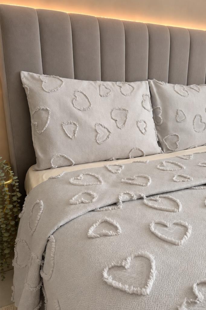 Çeyiz Diyarı Pure Love 3 Parça Çift Kişilik Pike Takımı Gri - 2