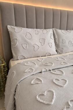 Çeyiz Diyarı Pure Love 3 Parça Çift Kişilik Pike Takımı Gri - 2