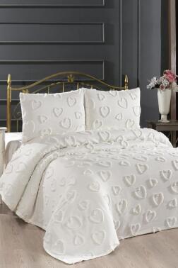 Çeyiz Diyarı Pure Love 3 Parça Çift Kişilik Pike Takımı Krem - 1