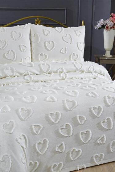 Çeyiz Diyarı Pure Love 3 Parça Çift Kişilik Pike Takımı Krem - Çeyiz Diyarı (1)