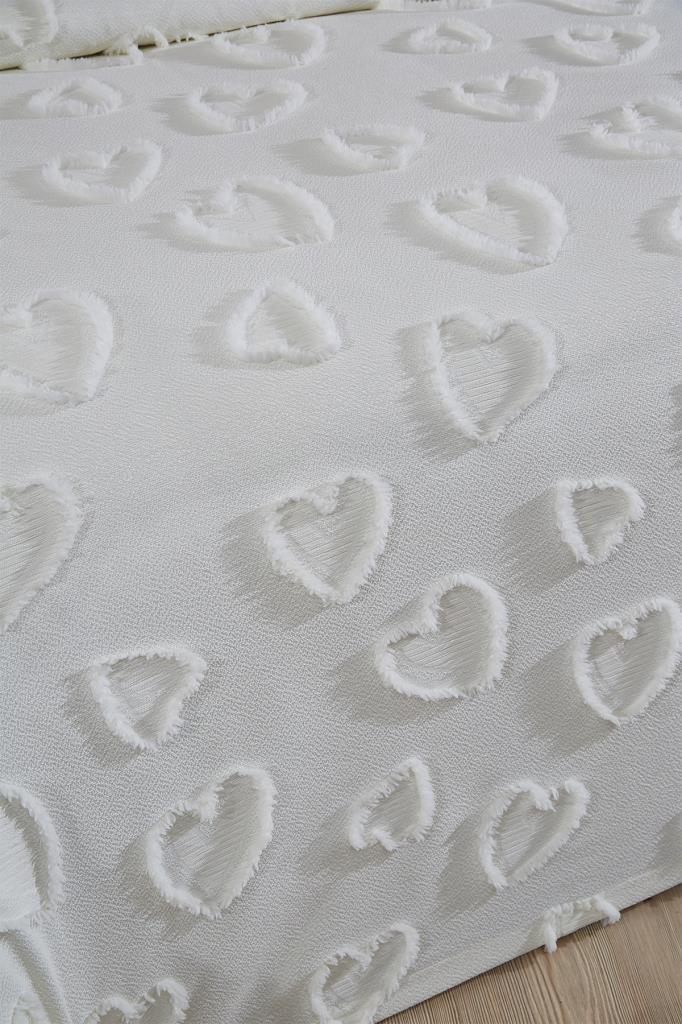 Çeyiz Diyarı Pure Love 3 Parça Çift Kişilik Pike Takımı Krem - 6