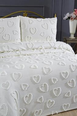 Çeyiz Diyarı Pure Love 3 Parça Çift Kişilik Pike Takımı Krem - 8