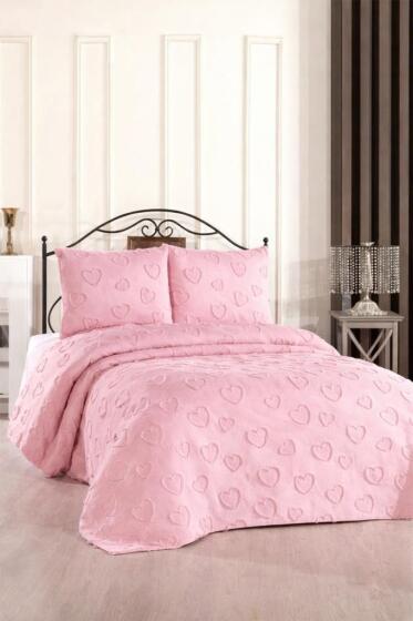 Çeyiz Diyarı Pure Love 3 Parça Çift Kişilik Pike Takımı Pudra - Çeyiz Diyarı