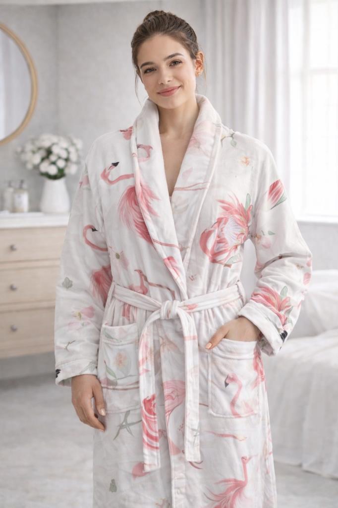 Çeyiz Diyarı Roselle Şal Yaka Tek Bornoz - 1