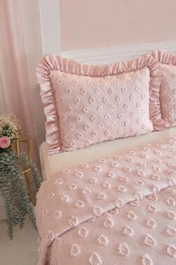 Çeyiz Diyarı Ruffle Konik 3 Parça Çift Kişilik Pike Takımı Pudra - 2