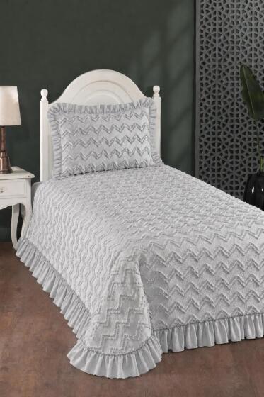 Çeyiz Diyarı Ruffle Lumpa 2 Parça Tek Kişilik Pike Takımı Gri - Çeyiz Diyarı