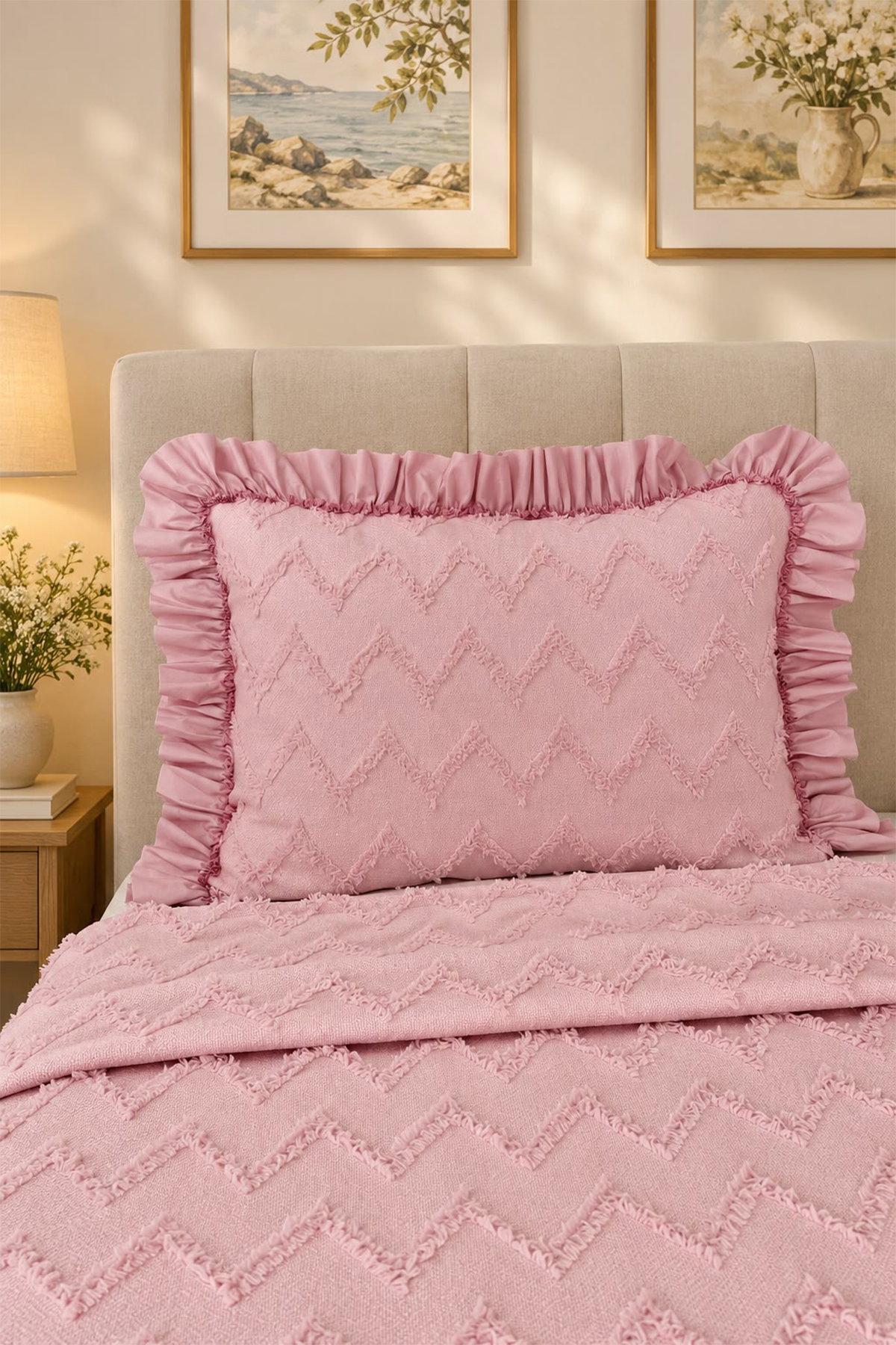 Çeyiz Diyarı Ruffle Lumpa 2 Parça Tek Kişilik Pike Takımı Pudra - 2