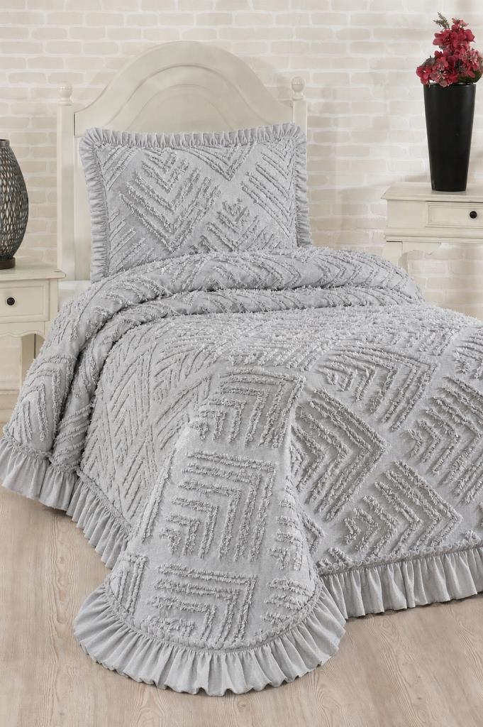 Çeyiz Diyarı Ruffle Pine 2 Parça Tek Kişilik Pike Takımı Gri - 1