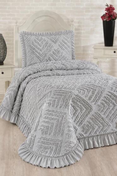 Çeyiz Diyarı Ruffle Pine 2 Parça Tek Kişilik Pike Takımı Gri - Çeyiz Diyarı