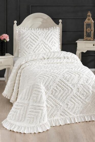 Çeyiz Diyarı Ruffle Pine 2 Parça Tek Kişilik Pike Takımı Krem - Çeyiz Diyarı