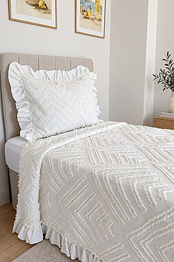Çeyiz Diyarı Ruffle Pine 2 Parça Tek Kişilik Pike Takımı Krem - 3