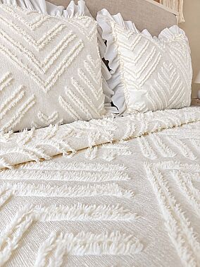 Çeyiz Diyarı Ruffle Pine 3 Parça Çift Kişilik Pike Takımı Krem - 3