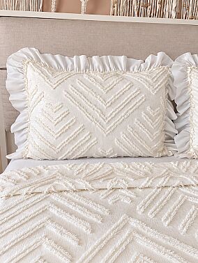 Çeyiz Diyarı Ruffle Pine 3 Parça Çift Kişilik Pike Takımı Krem - 4