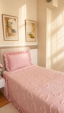 Çeyiz Diyarı Ruffle Pure Love 2 Parça Tek Kişilik Pike Takımı Pudra - 1