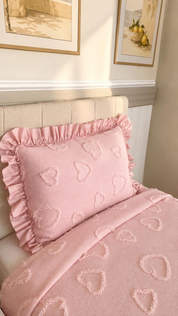 Çeyiz Diyarı Ruffle Pure Love 2 Parça Tek Kişilik Pike Takımı Pudra - 3