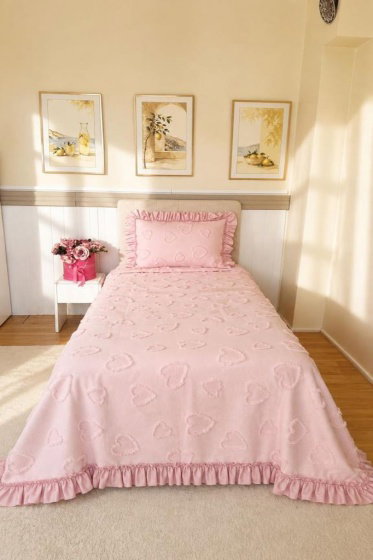 Çeyiz Diyarı Ruffle Pure Love 2 Parça Tek Kişilik Pike Takımı Pudra - Çeyiz Diyarı