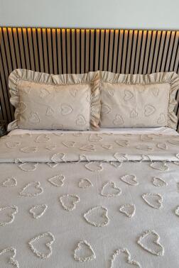 Çeyiz Diyarı Ruffle Pure Love 3 Parça Çift Kişilik Pike Takımı Bej - 2