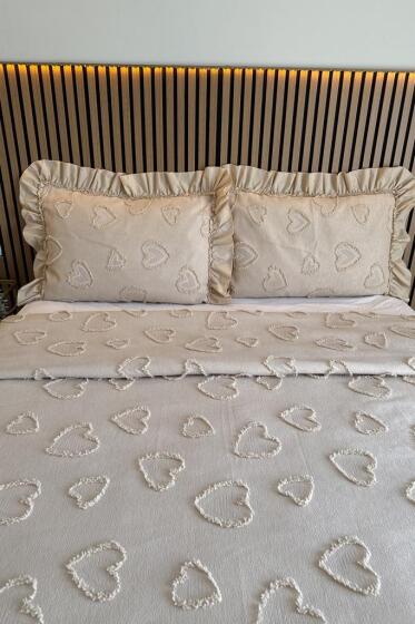 Çeyiz Diyarı Ruffle Pure Love 3 Parça Çift Kişilik Pike Takımı Bej - Çeyiz Diyarı (1)