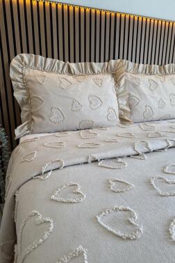Çeyiz Diyarı Ruffle Pure Love 3 Parça Çift Kişilik Pike Takımı Bej - 3