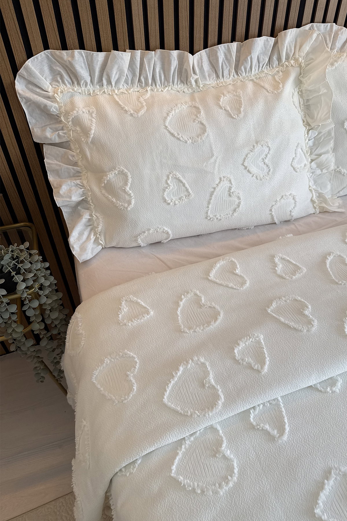Çeyiz Diyarı Ruffle Pure Love 3 Parça Çift Kişilik Pike Takımı Krem - 2