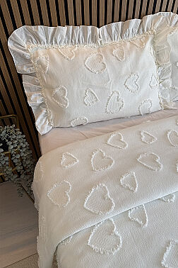 Çeyiz Diyarı Ruffle Pure Love 3 Parça Çift Kişilik Pike Takımı Krem - 2