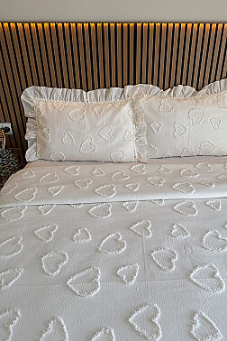 Çeyiz Diyarı Ruffle Pure Love 3 Parça Çift Kişilik Pike Takımı Krem - 3