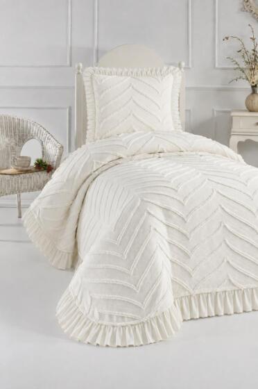 Çeyiz Diyarı Ruffle Sementina 2 Parça Tek Kişilik Pike Takımı Krem - Çeyiz Diyarı
