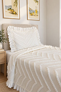 Çeyiz Diyarı Ruffle Sementina 2 Parça Tek Kişilik Pike Takımı Krem - 3