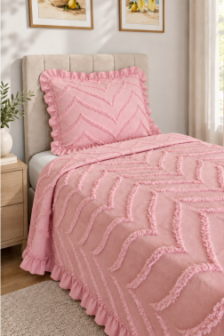 Çeyiz Diyarı Ruffle Sementina 2 Parça Tek Kişilik Pike Takımı Pudra - 3