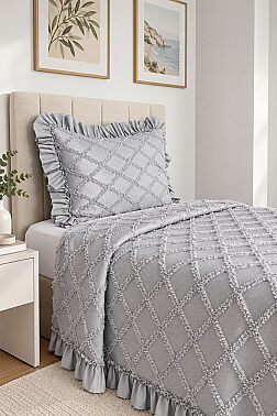 Çeyiz Diyarı Ruffle Vesya 2 Parça Tek Kişilik Pike Takımı Gri - 4